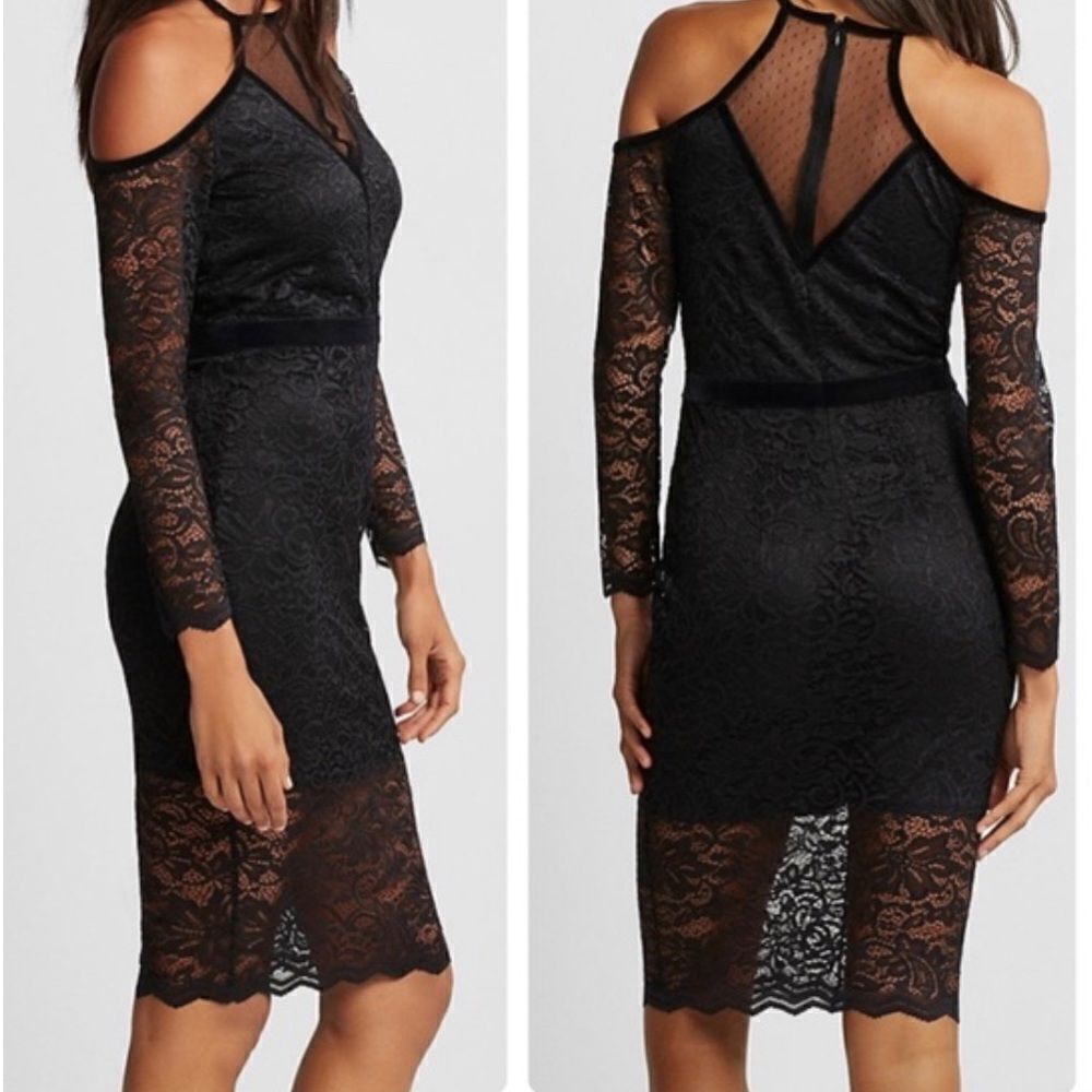Express Black Lace Cold Shoulder Dress Size 6
